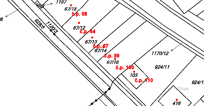 Chvalčov 86 na parcele st. 67/14 v KÚ Chvalčov, Katastrální mapa