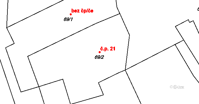 Hraničné Petrovice 21 na parcele st. 69/2 v KÚ Hraničné Petrovice, Katastrální mapa