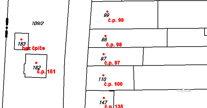 Lípy 97, Slatinice na parcele st. 97 v KÚ Lípy, Katastrální mapa