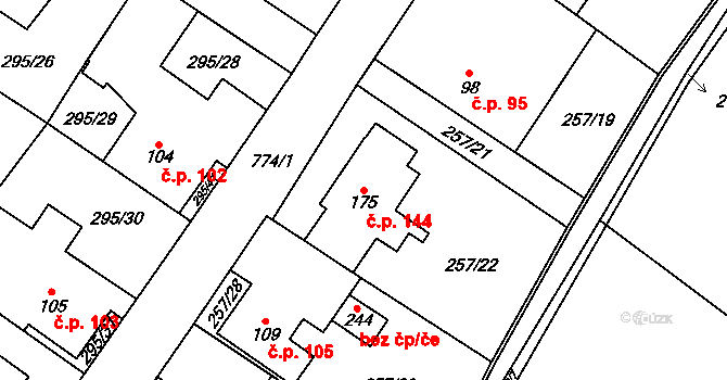 Záluží 144 na parcele st. 175 v KÚ Záluží u Hořovic, Katastrální mapa