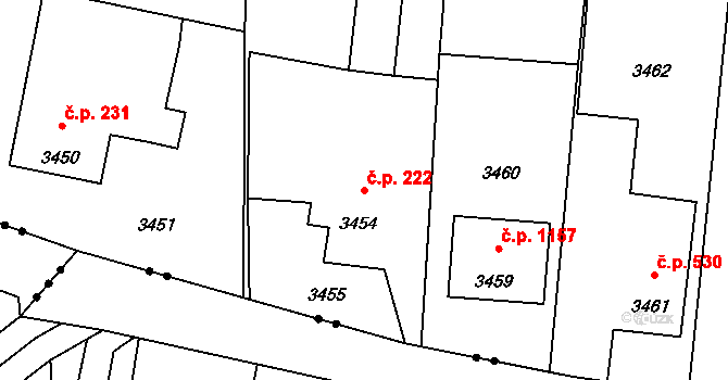 Lutyně 222, Orlová na parcele st. 3454 v KÚ Horní Lutyně, Katastrální mapa