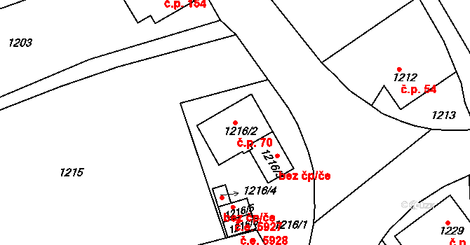 Neštěmice 70, Ústí nad Labem na parcele st. 1216/2 v KÚ Neštěmice, Katastrální mapa