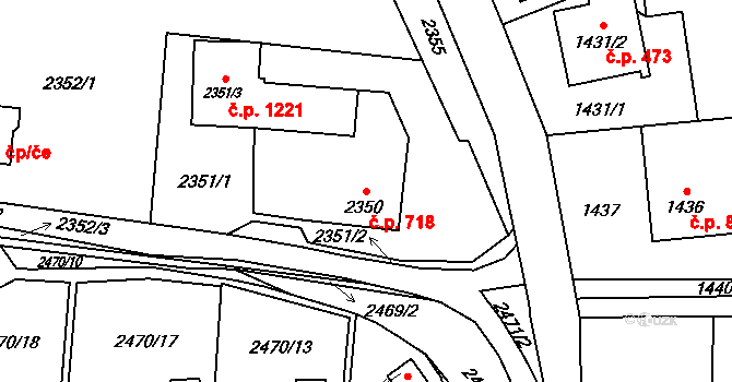 Dolní Lutyně 718 na parcele st. 2350 v KÚ Dolní Lutyně, Katastrální mapa