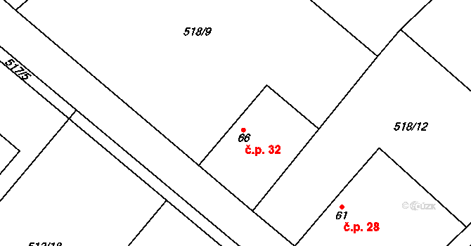 Řepčice 32, Velké Popovice na parcele st. 66 v KÚ Mokřany u Velkých Popovic, Katastrální mapa