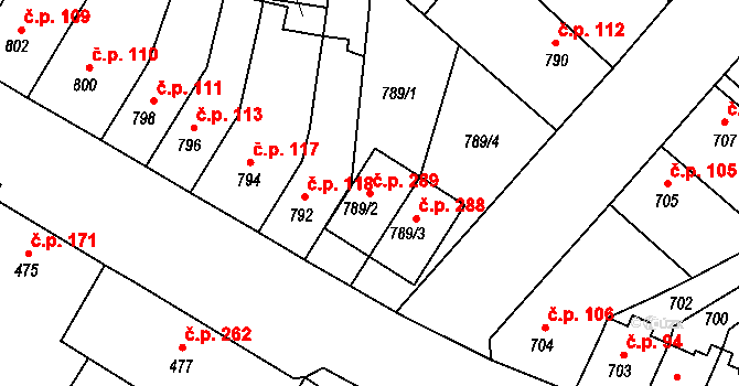 Bystřany 289 na parcele st. 789/2 v KÚ Bystřany, Katastrální mapa