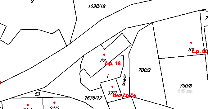 Budíkovice 18, Třebíč na parcele st. 22 v KÚ Budíkovice, Katastrální mapa