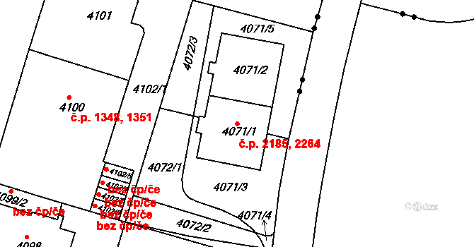 Žabovřesky 2185,2264, Brno na parcele st. 4071/1 v KÚ Žabovřesky, Katastrální mapa