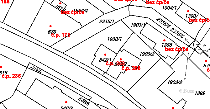 Malá Strana 252, Týn nad Vltavou na parcele st. 842/1 v KÚ Týn nad Vltavou, Katastrální mapa
