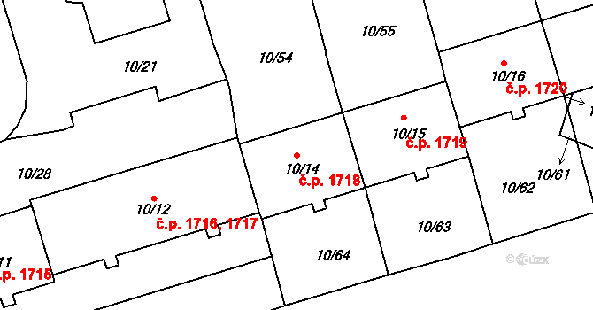 Trnovany 1718, Teplice na parcele st. 10/14 v KÚ Teplice-Trnovany, Katastrální mapa