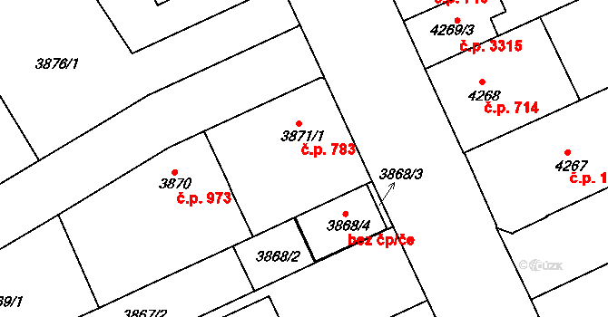 Teplice 783 na parcele st. 3871/1 v KÚ Teplice, Katastrální mapa