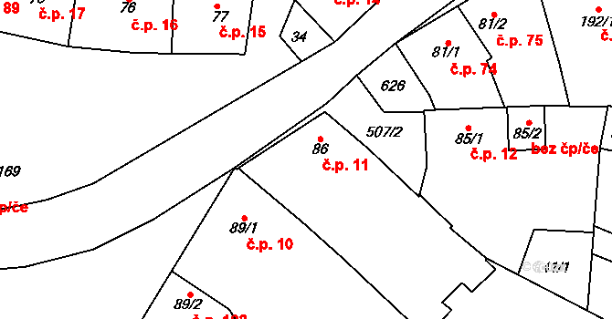 Unčovice 11, Litovel na parcele st. 86 v KÚ Unčovice, Katastrální mapa