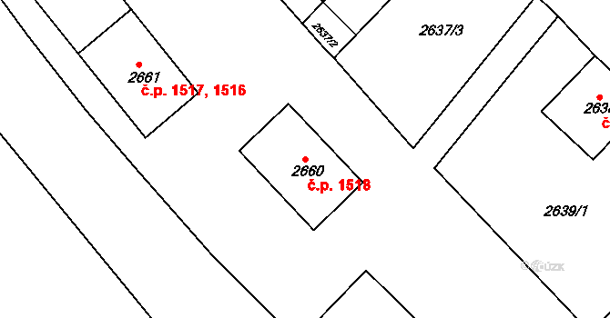 Sokolov 1518 na parcele st. 2660 v KÚ Sokolov, Katastrální mapa