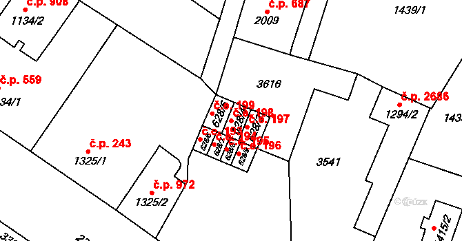 Cheb 198 na parcele st. 628/4 v KÚ Cheb, Katastrální mapa
