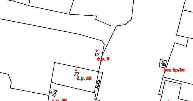 Zavidov 6 na parcele st. 12 v KÚ Zavidov, Katastrální mapa