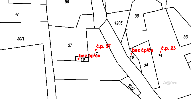 Loužná 27, Myslív na parcele st. 17 v KÚ Loužná, Katastrální mapa