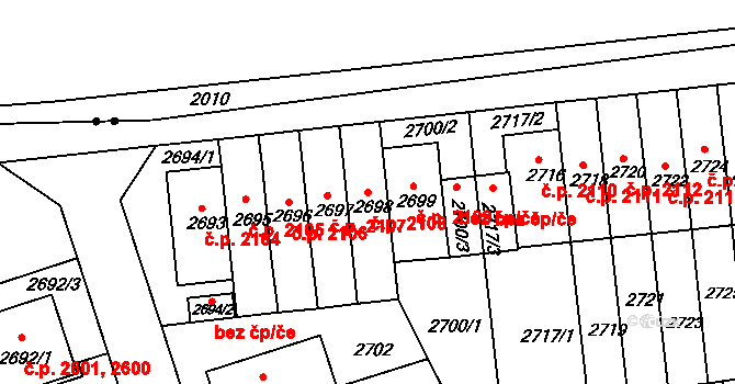 Žižkov 2108, Praha na parcele st. 2698 v KÚ Žižkov, Katastrální mapa