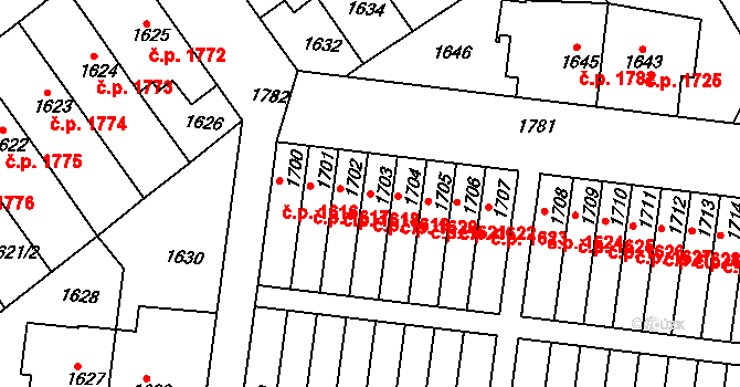 Smíchov 1619, Praha na parcele st. 1703 v KÚ Smíchov, Katastrální mapa