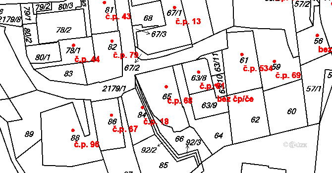 Střešovice 68, Praha na parcele st. 65 v KÚ Střešovice, Katastrální mapa