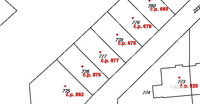 Střešovice 677, Praha na parcele st. 777 v KÚ Střešovice, Katastrální mapa