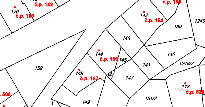 Nebušice 166, Praha na parcele st. 144 v KÚ Nebušice, Katastrální mapa