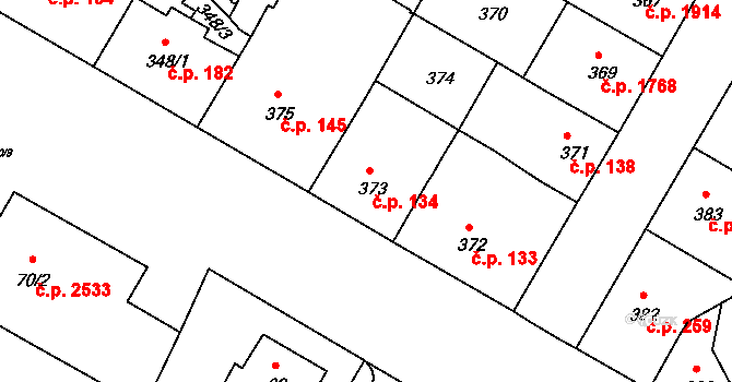 Záběhlice 134, Praha na parcele st. 373 v KÚ Záběhlice, Katastrální mapa