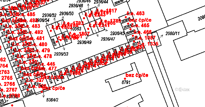 Hodonín 469 na parcele st. 2936/32 v KÚ Hodonín, Katastrální mapa