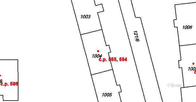 Neředín 584,585, Olomouc na parcele st. 1005 v KÚ Neředín, Katastrální mapa