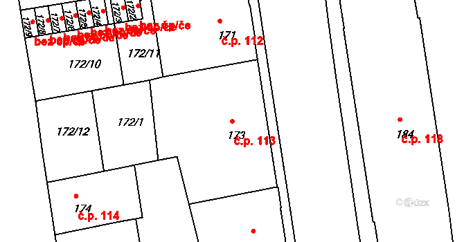 České Budějovice 6 113, České Budějovice na parcele st. 173 v KÚ České Budějovice 6, Katastrální mapa