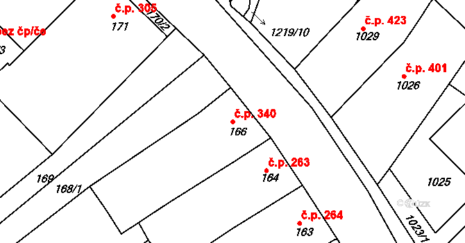 Nosislav 340 na parcele st. 166 v KÚ Nosislav, Katastrální mapa