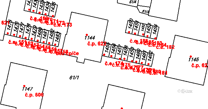 Rosice 174 na parcele st. 1455 v KÚ Rosice u Brna, Katastrální mapa