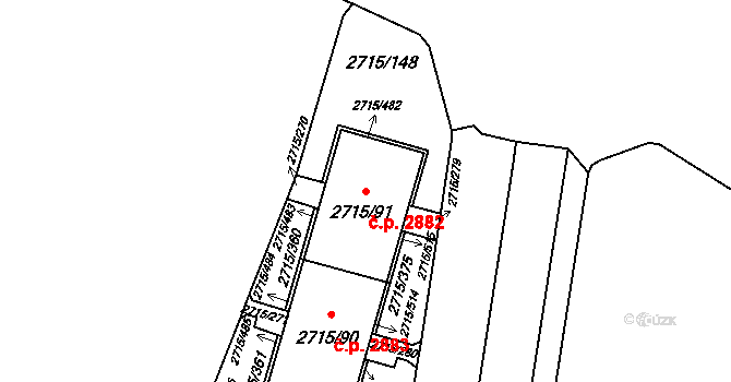 Hranice 2882, Karviná na parcele st. 2715/91 v KÚ Karviná-město, Katastrální mapa