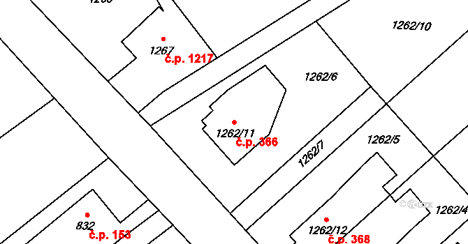 Ráj 366, Karviná na parcele st. 1262/11 v KÚ Ráj, Katastrální mapa