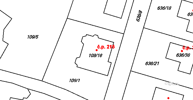Červený Hrádek 215, Plzeň na parcele st. 109/16 v KÚ Červený Hrádek u Plzně, Katastrální mapa