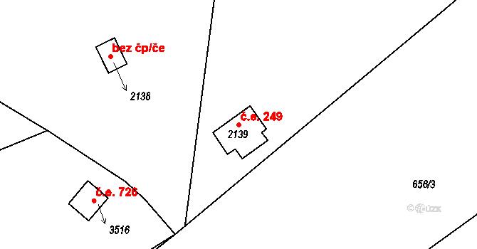 Česká Třebová 249 na parcele st. 2139 v KÚ Česká Třebová, Katastrální mapa