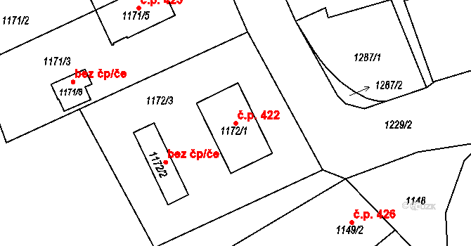 Bludovice 422, Havířov na parcele st. 1172/1 v KÚ Bludovice, Katastrální mapa