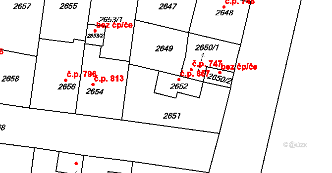 Lovosice 857 na parcele st. 2652 v KÚ Lovosice, Katastrální mapa