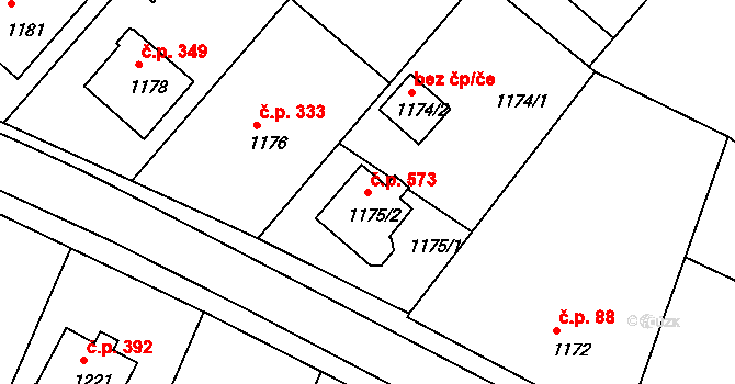 Štípa 573, Zlín na parcele st. 1175/2 v KÚ Štípa, Katastrální mapa
