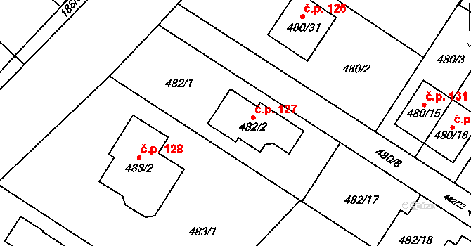 Rebešovice 127 na parcele st. 482/2 v KÚ Rebešovice, Katastrální mapa