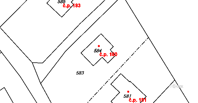 Olbramice 180 na parcele st. 584 v KÚ Olbramice, Katastrální mapa