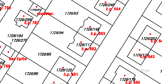 Hrušovany u Brna 652 na parcele st. 1726/117 v KÚ Hrušovany u Brna, Katastrální mapa