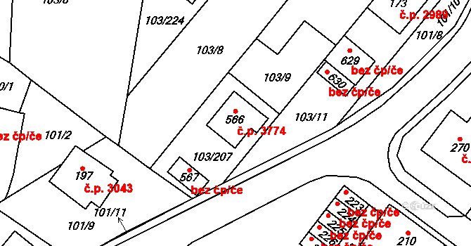 Havlíčkův Brod 3774 na parcele st. 566 v KÚ Perknov, Katastrální mapa