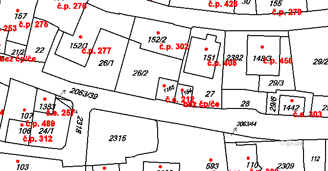Brtnice 212 na parcele st. 1165 v KÚ Brtnice, Katastrální mapa
