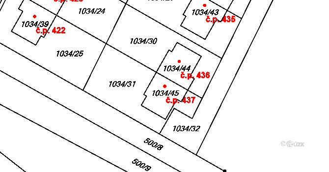 Křelov 437, Křelov-Břuchotín na parcele st. 1034/45 v KÚ Křelov, Katastrální mapa