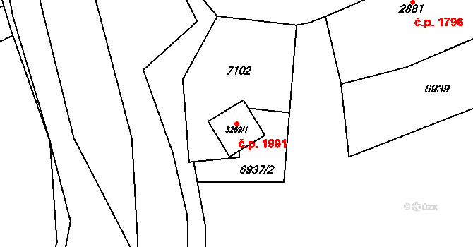 Kraslice 1991 na parcele st. 3269/1 v KÚ Kraslice, Katastrální mapa