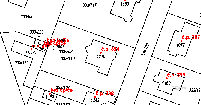 Přímětice 394, Znojmo na parcele st. 1210 v KÚ Přímětice, Katastrální mapa