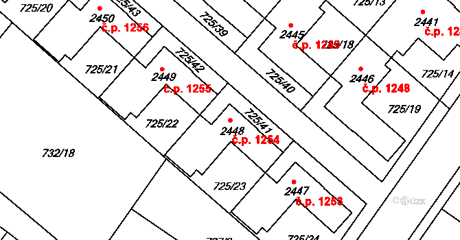 Hodolany 1254, Olomouc na parcele st. 2448 v KÚ Hodolany, Katastrální mapa