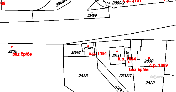 Předměstí 1151, Litoměřice na parcele st. 2834/1 v KÚ Litoměřice, Katastrální mapa