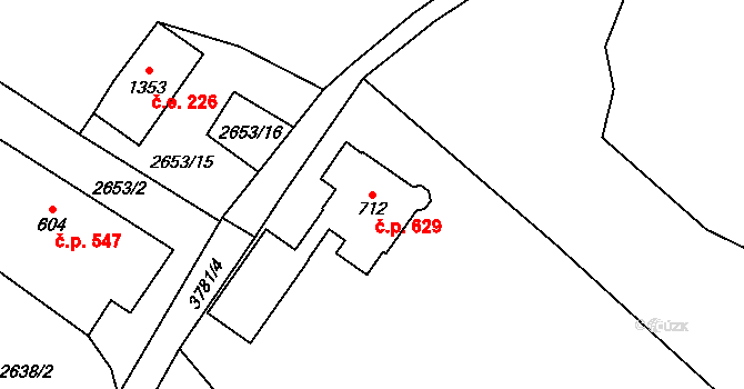 Hranice 629 na parcele st. 712 v KÚ Hranice u Aše, Katastrální mapa