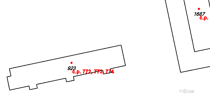 Malenovice 772,773,774, Zlín na parcele st. 923 v KÚ Malenovice u Zlína, Katastrální mapa