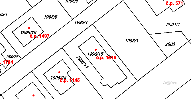 Hlučín 1515 na parcele st. 1996/15 v KÚ Hlučín, Katastrální mapa